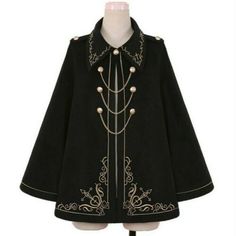 Lady Gothic Lolita Cloak Cape Jacket Winter Quilted Coat Poncho Retro Black Tops | eBay Embroidery Winter, Jacket Embroidery, Clothes Reference, Cape Jacket, Quilted Coat, Fantasy Clothing, Fantasy Fashion, Lolita Dress, Gothic Lolita