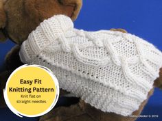 a teddy bear with a knitted sweater on it's back and the text easy fit knitting pattern