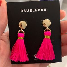 Never Worn Hot Pink And Gold Hot Pink And Gold, Bauble Bar, Earrings Color, Tassel Earrings, Pink And Gold, Tassels, Hot Pink, Jewelry Earrings, Women Jewelry