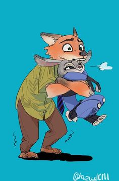 a drawing of a man hugging a fox