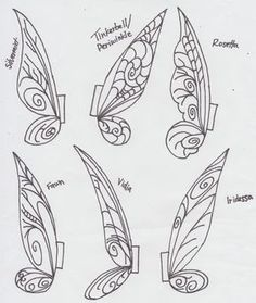 four different types of feathers with designs on them