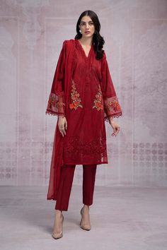 Maria B Maroon Kameez Salwar Suit Pakistani Party Dress Suit Pakistani, Magenta Color, Maria B, Lawn Fabric, Net Dupatta, Suit Fabric, Trouser Style, Salwar Suit, Pakistani Outfits