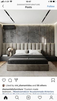 an instagram page with a bed in the middle and some lights on either side