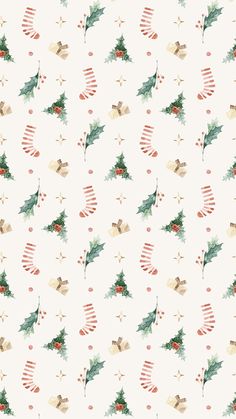 a white christmas wallpaper with holly and stockings on it's sides, including an ornament