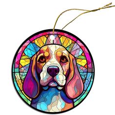 a stained glass ornament with a dog's face