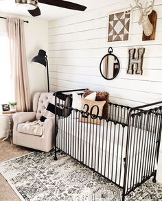 a baby crib in the corner of a room