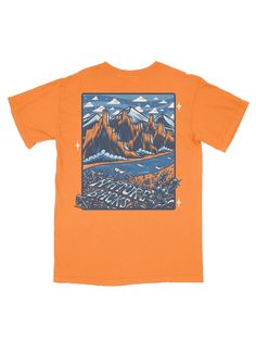 Men Youth T-Shirts, Unisex Vintage Holiday Mountain Print Surfwear Printed T-Shirt Outdoor Short Sleeve T-shirt With Front Print, Outdoor Cotton T-shirt With Front Print, Cotton Tops With Front Print For Outdoor Activities, Orange Crew Neck Top With Graphic Print, Cotton T-shirt With Front Print For Outdoor Activities, Graphic Tee With Relaxed Fit For Outdoor Activities, Relaxed Fit Graphic Tee For Outdoor Activities, Outdoor Relaxed Fit Top With Front Print, Short Sleeve T-shirt With Front Print For Outdoor