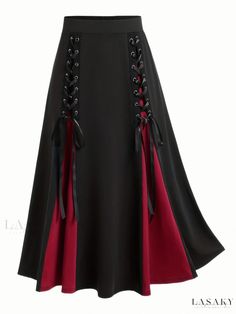 Lasaky - Gothic-Inspired High-Waisted Skirt with Color-Blocked Elastic Waistband Strappy Platform Sandals, Party Pumps, Dressy Shoes, Elegant Sandals, Spring Skirts, Plus Size Kleidung, Pump Dress, Free Clothes, A Line Skirts