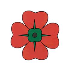 a red flower with green center on a white background