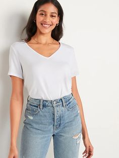 Short-Sleeve Luxe V-Neck T-Shirt for Women | Old Navy Casual White V-neck Short Sleeve Top, White Relaxed Fit V-neck Short Sleeve Top, Casual White Relaxed Fit V-neck Top, White Cotton V-neck Short Sleeve Top, Relaxed Fit Short Sleeve V-neck Top For Everyday, Casual V-neck Short Sleeve Top, Casual V-neck Top With Short Sleeves, White Cotton V-neck Top With Short Sleeves, White Short Sleeve V-neck Top For Everyday