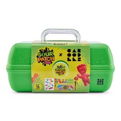 a green lunch box with the words sour patch on it