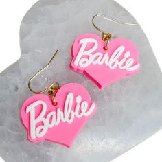 New Barbie Earrings Only A Few Pairs Left! New Pink And White Heart Shape With Gold Earring Hooks Polymer Clay Barbie Earrings, Fun Personalized Pink Earrings, Fun White Earrings For Valentine's Day, Trendy White Heart Earrings For Party, Personalized Cute Heart Earrings, Cute White Heart Earrings For Party, Barbie Earrings, Barbie Jewelry, 3d Printed Earrings