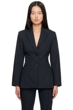 Navy Striped Blazer by GANNI on Sale Striped Blazer Outfit, Women In Paris, Navy Blazer Outfits, Looks Kylie Jenner, French Girls, Classic Blazer, Navy Blazer, Striped Blazer, Blazer Outfits