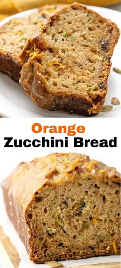 orange zucchini bread on a white plate