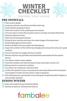 a winter checklist with snowflakes on it