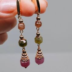 Multicoloured natural Tourmaline dangle drop earrings is 5 cm length made with 14K gold colour plated anti-rust hook Handmade Tourmaline Dangle Earrings, Tourmaline Drop Earrings, Chandbalis Earrings, Gold Colour, Stone Jewelry, Tourmaline, Jewelry Earrings Dangle, Gold Color, Etsy Earrings