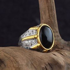 Men's 925 Sterling Silver Ring Black Onyx, Rhodium & Gold Plated, Tiger Claw Falcon Nail Design 13g Unique Jewelry Gift Stylish and durable, this men's 925 sterling silver ring is designed with a captivating black onyx stone. - The rhodium and gold plating adds a sleek and luxurious look to the ring while enhancing its durability. - The unique design features a tiger claw falcon nail, adding an element of edginess and masculinity. - Weighing 13g, this ring strikes the perfect balance between substance and comfort. - It makes a perfect gift for men who appreciate distinctive and high-quality jewelry.  Your order is sent as a gift package in an REVIST Special Gift Box.* If you have a special note for your gift shipments, you can let us know during your order. * A silver polishing cloth will Tiger Claw, Unique Jewelry Gifts, Sterling Silver Mens Rings, Black Onyx Stone, Mens Silver Rings, Mens Ring, Ring Black, Onyx Stone, Silver Man