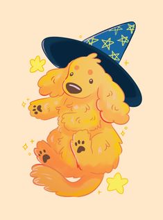 a drawing of a dog wearing a witches hat