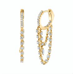 18k gold diamond sophia huggies1.40cts diamonds .09cts marquis Sold as a pair. Shown with huggies with three pear drop & baguette and diamond ear cuffs. #AKSOPH- Sophia Diamond, Diamond Huggies, Chain Diamond, Diamond Choker, Loop Earrings, Diamond Chain