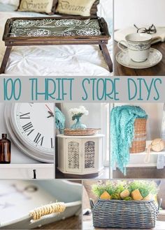 there are many different things that can be seen in this collage with the words 100 thrift store diys