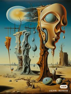 an image of surrealistic artwork that appears to be in the middle of a desert