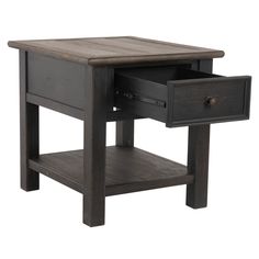 an end table with two drawers on one side and a drawer on the other side