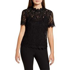 Add Romantic Flair To Your Style With This Lovely Lace Top From Anne Klein, Fashioned With An Exposed Back Zipper And A Crewneck. Hits At Hip Crewneck; Exposed Back Zipper Unlined Cotton/Polyester Hand Wash Imported Short Sleeve Lace Blouse, Nike Tennis Dress, White Chiffon, Black Tunic, Sequin Tank Tops, Tie Blouse, Womens Tie, Tennis Dress, A Color