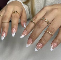 French With Line Under, French Double Tip Nails, Dramatic French Tip Nails, French Tip Ideas Almond, Unique White French Tip Nails, Creative French Tip Nails, French Tip Acrylic Nails Almond, Funky French Tip Nails, Fun French Tip Nails