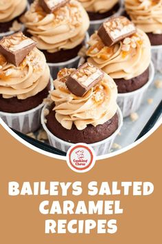 an advertisement for bailey's salted caramel cupcakes