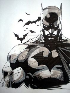 a black and white drawing of batman