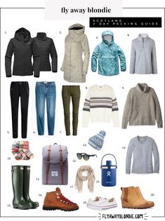 the ultimate travel packing guide for women in winter and fall, including coats, sweaters, boots, hats, scarves