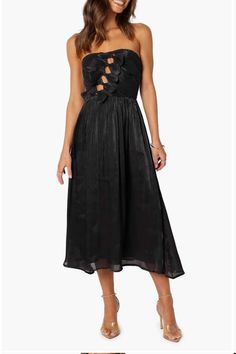 affordable wedding guest dress, cheap wedding guest dress, wedding guest dresses, wedding guest outfit, black tie wedding guest dress, cocktail wedding guest dress, #weddingguestdress Strapless Midi Dress Casual, Bow Cutout, Cutout Midi Dress, Strapless Midi Dress