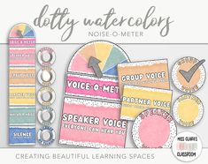 an assortment of different types of watercolors with text that reads,'dotty watercolors noise - o - meter '