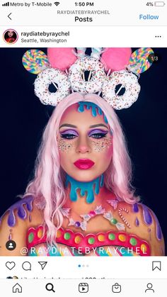 Candy Land Makeup, Hairshow Ideas, Silly Creature, Christmas Eye Makeup, Hair Challenge, Floral Headdress, Makeup Challenges, Creative Makeup Looks