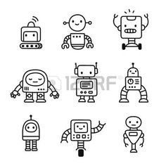 an image of robot icons in black and white