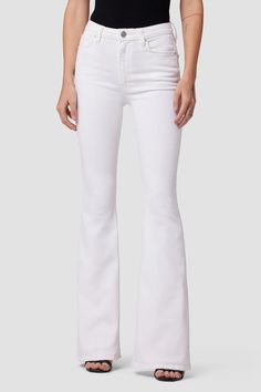 Holly High-Rise Flare Jean | Premium Italian Fabric | Hudson Jeans White Flared Jeans, White Flares, Flare Leg Jeans, White Horse, Hudson Jeans, Dark Wash Denim, Washed Jeans, White Denim, Popular Style