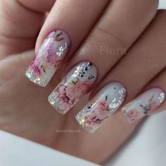 Casual Winter Nails, Spring Nails Floral, Summer Nails Art Designs, Spring Time Nails, Summer Nails Coffin, Time Nails, Rose Gold Nails Design, Nails March, Summer Nails Art