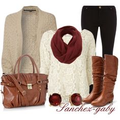 Knitted Cardigan & Lace Shirt, created by sanchez-gaby on Polyvore Nina Simone, Red Scarf, Fall Fashion Trends, Knitted Cardigan, Lace Shirt, Fall Wardrobe, Fall Winter Outfits, Fall Outfit, Autumn Winter Fashion