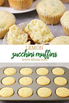 lemon zucchini muffins in a muffin tin and on a plate