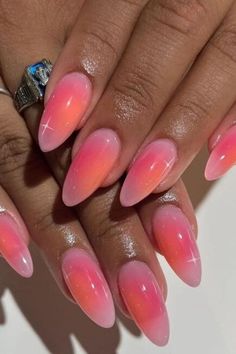 Coral Ombre Nails, Coral Nails With Design, Coral Nails, Colorful Nails, Tin Man, Fire Nails, Funky Nails, Chic Nails, Nail Arts