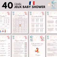 Make your Baby Shower easier and make this moment unique! This Special Baby Shower kit will allow you to: → Take full advantage of your event by saving time in the creation of your baby shower games Enjoy 40 games to download, including: - Does mom prefer - Riddles around babies - Rather mum or dad - Guest Bingots - Your advice to the future baby - Birth traditions in different countries - 2 true and 1 false - Predictions - And more... Digital files in PDF high quality 300 dpi print to download Baby Shower Questions, Games To Download, French Baby Shower, Baby Shower Safari, Free Printable Baby Shower Games, Baby Shower Party Games, Baby Shower Game Cards, French Baby, Baby Prediction