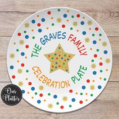 Celebrate a special day with a colorful dots personalized plate! Text can be customized as needed. Our plates are made of a plastic resin that is safer than melamine and contains no harmful chemicals! Microwave, oven, and dishwasher safe.  - - - - - - - - - - - - - - - - - - - - - - - - - - - - - - PERSONALIZED OPTIONS - - - - - - - - - - - - - - - - - - - - - - - - - - - - - - * Enter your personalized text in the text box. * All designs are faux finishes printed on the platter, such as faux go Celebration Plate, Paint Your Own Pottery, Personalized Plates, You Are Special, Plastic Design, Faux Finish, Text Box, Family Celebrations, Plastic Resin