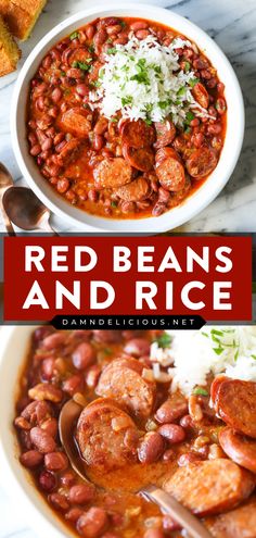 This homemade dinner recipe is so easy, you'll want to have it daily! Cooked until perfectly tender with andouille sausage, this classic red beans and rice are thick, creamy, and flavorful. You can't go wrong with this go-to comfort food! Red Beans And Rice Recipe Easy, Andouille Sausage Recipes, Red Beans N Rice Recipe, Beans And Sausage, Red Beans And Rice, Beans And Rice, Andouille Sausage, Andouille, Cajun Recipes