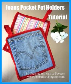 Jeans Pocket pot holders tutorial Repurpose Jeans, Diy Dream Catcher, Jeans Pocket, Jean Crafts, Recycled Jeans