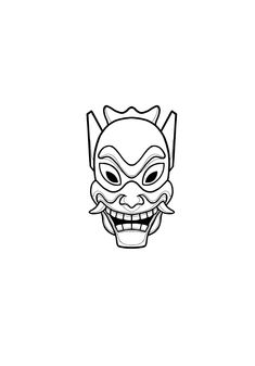 a drawing of a demon mask with fangs