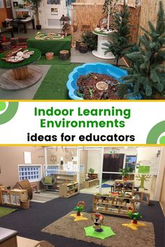 an indoor learning environment with lots of toys and plants on the floor in front of it