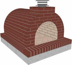 a drawing of a brick oven with a chimney on the front and side, in an angled view