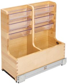 two wooden drawers with clear plastic dividers