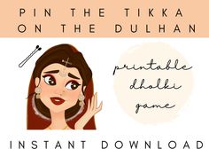 a woman with her hand up to her face and the words pin the tikka on the