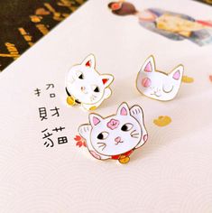 Kawaii Cute Lucky Cat Enamel Pin Brooch Cute Lucky Cat, Short Curly Wigs, Lucky Cat, Indie Brands, Pin Brooch, Enamel Pin, Build Your Own